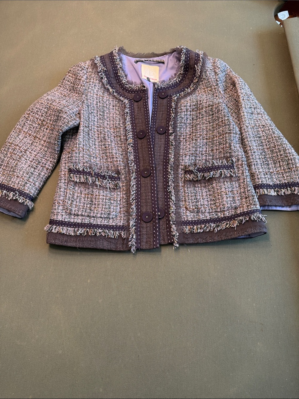 Rebecca Taylor Lilac & Lavender Tweed Jacket with Fringe Trim